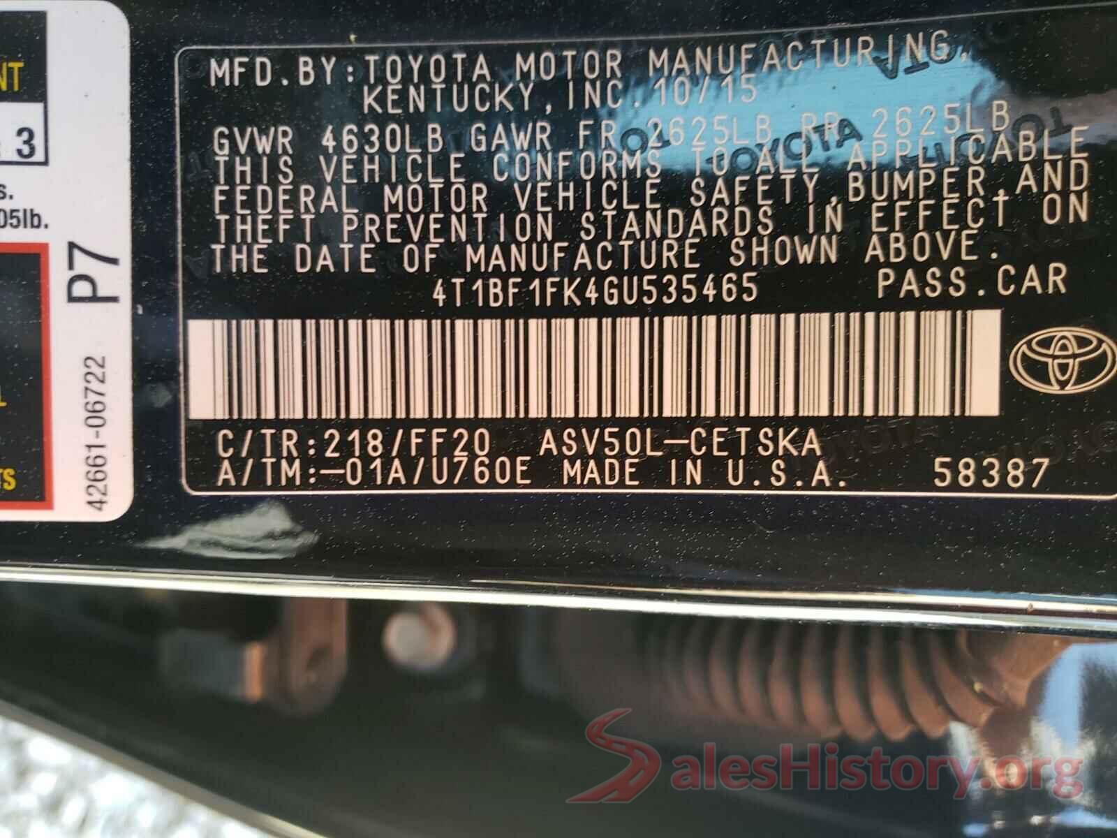 4T1BF1FK4GU535465 2016 TOYOTA CAMRY