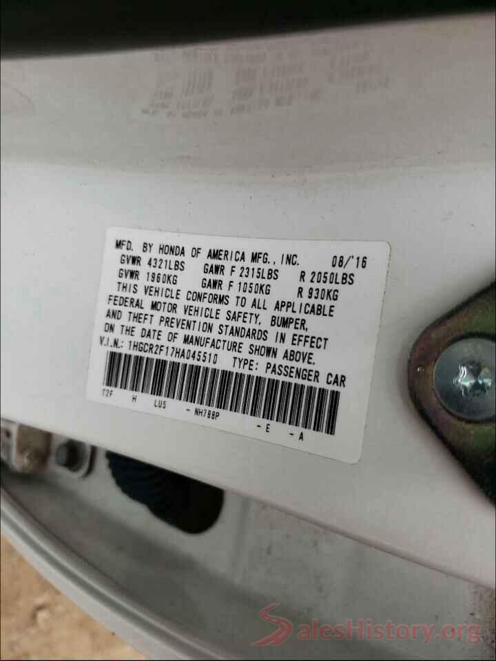 1HGCR2F17HA045510 2017 HONDA ACCORD