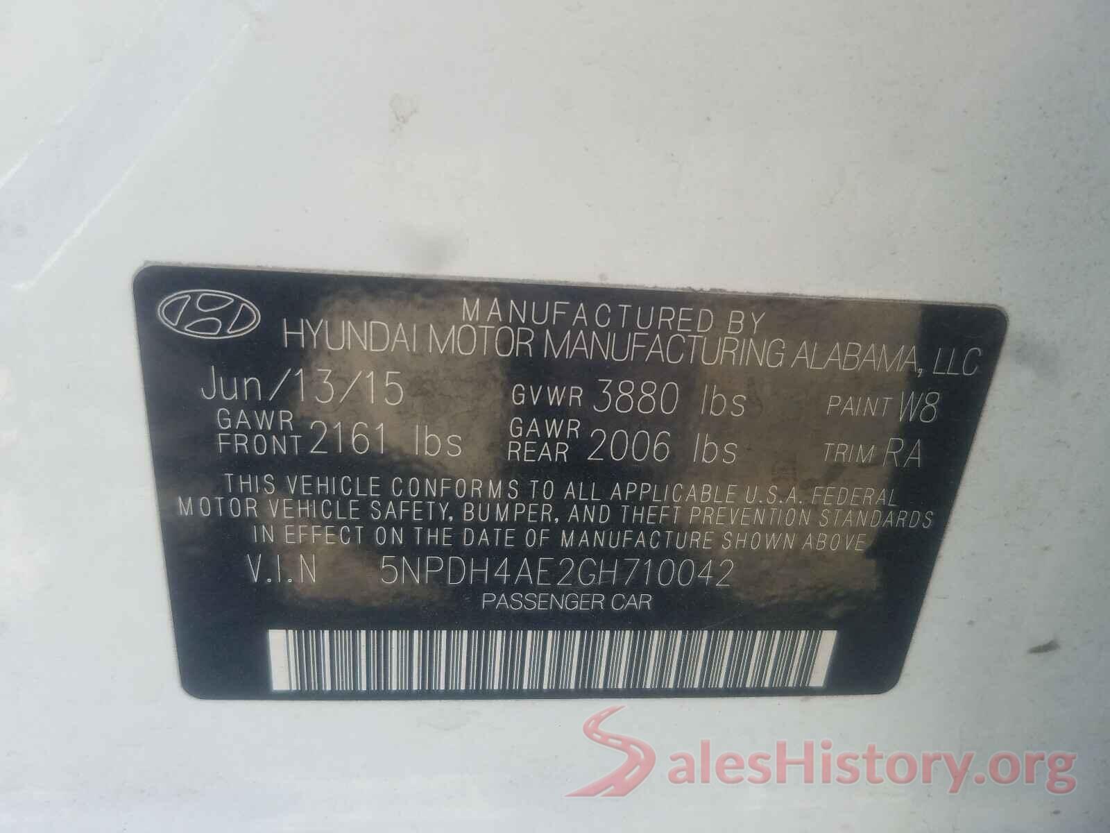 5NPDH4AE2GH710042 2016 HYUNDAI ELANTRA