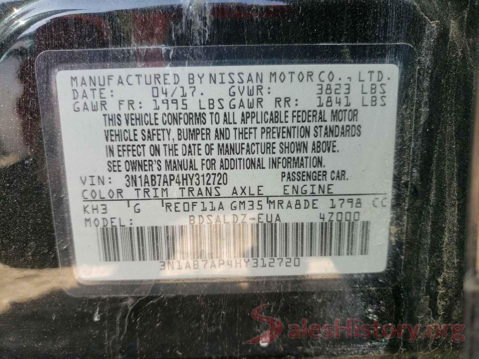 3N1AB7AP4HY312720 2017 NISSAN SENTRA