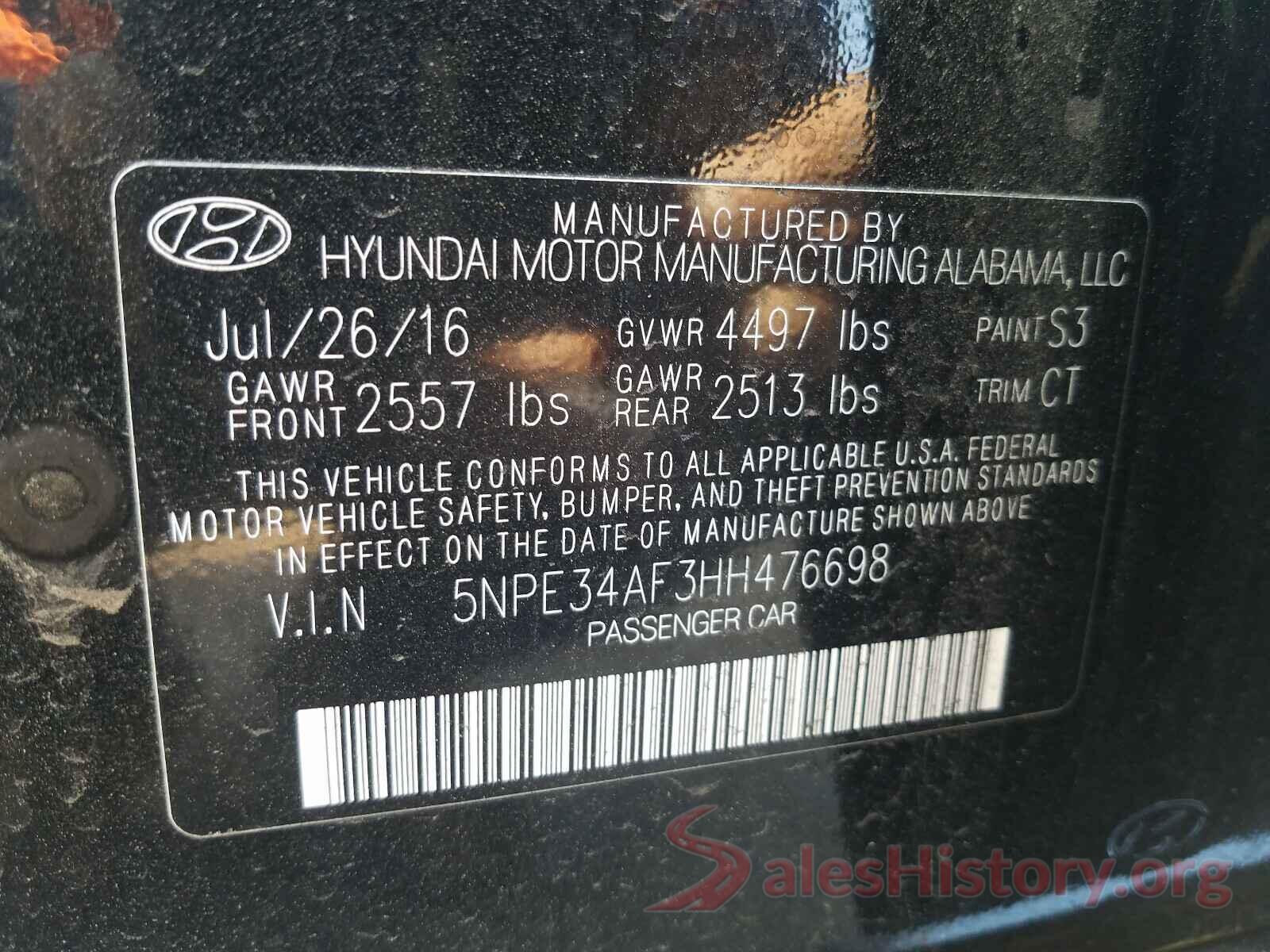 5NPE34AF3HH476698 2017 HYUNDAI SONATA