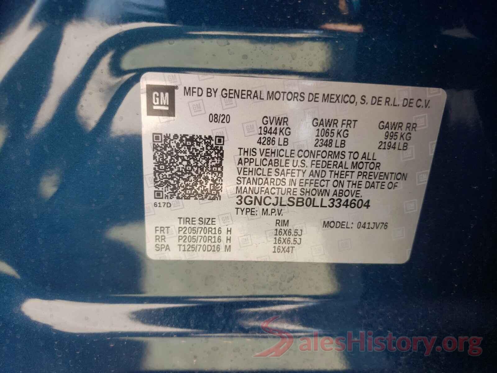 3GNCJLSB0LL334604 2020 CHEVROLET TRAX