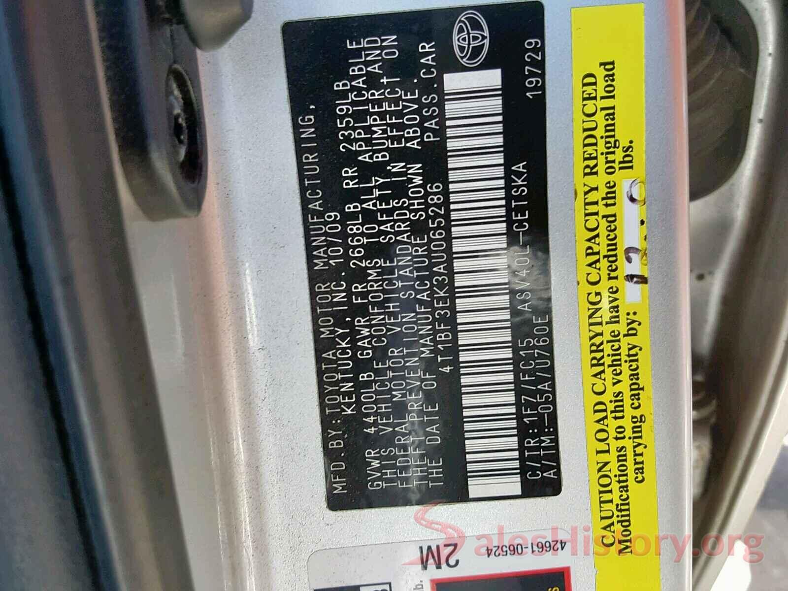 4T1BF3EK3AU065286 2010 TOYOTA CAMRY BASE