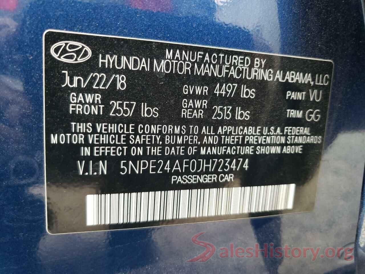 5NPE24AF0JH723474 2018 HYUNDAI SONATA