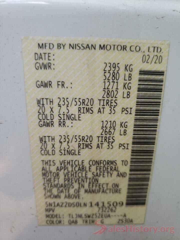 5N1AZ2DS0LN141509 2020 NISSAN MURANO