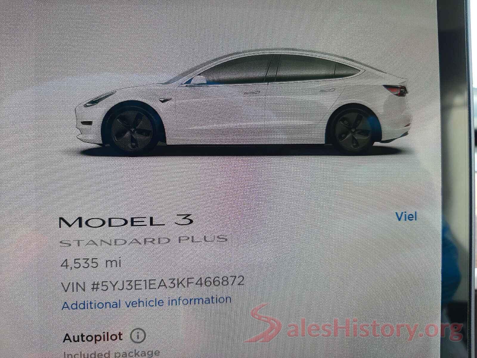 5YJ3E1EA3KF466872 2019 TESLA MODEL 3