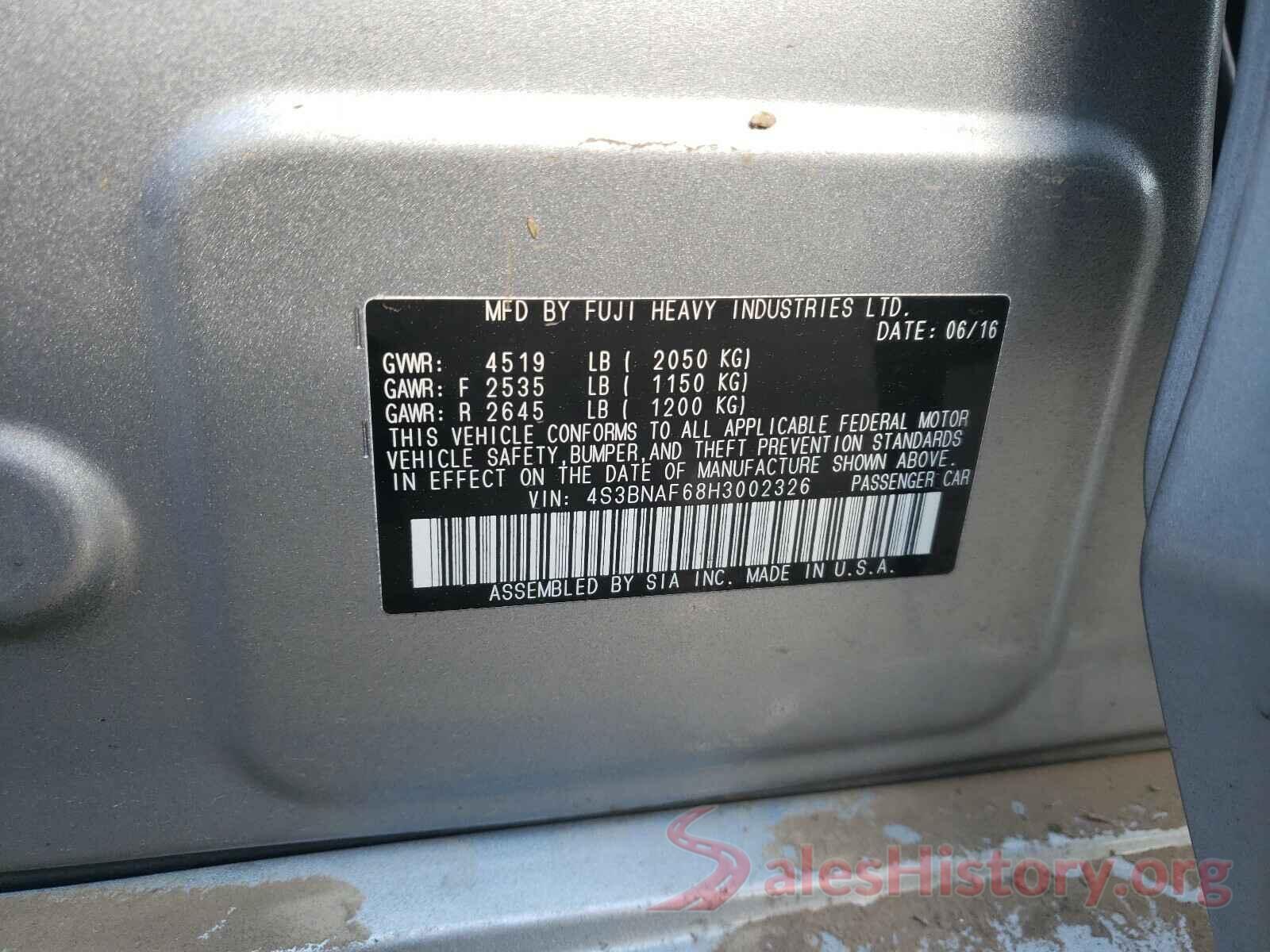 4S3BNAF68H3002326 2017 SUBARU LEGACY