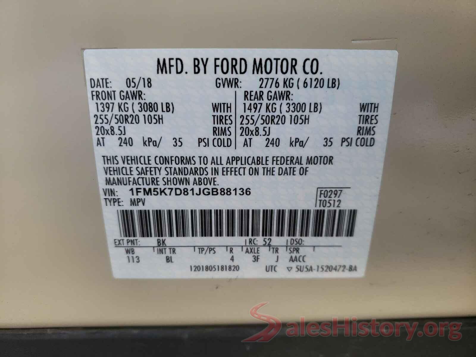 1FM5K7D81JGB88136 2018 FORD EXPLORER