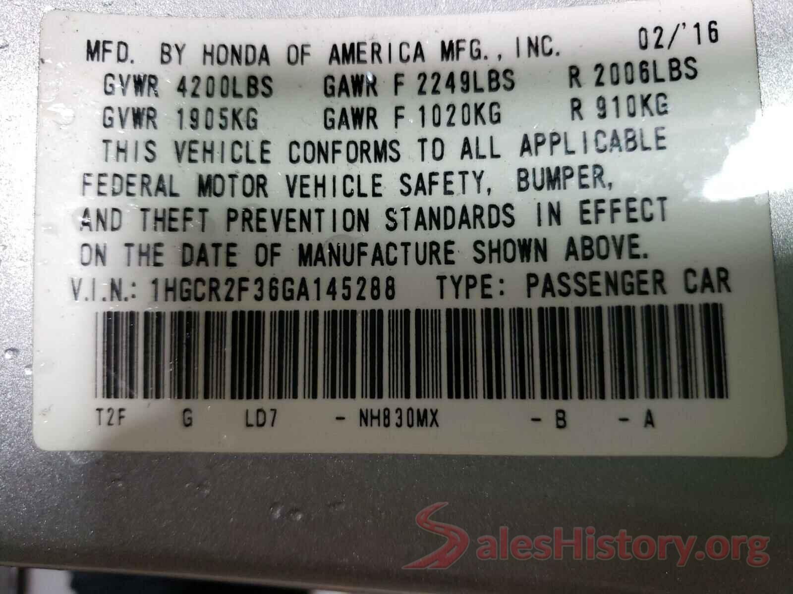 1HGCR2F36GA145288 2016 HONDA ACCORD