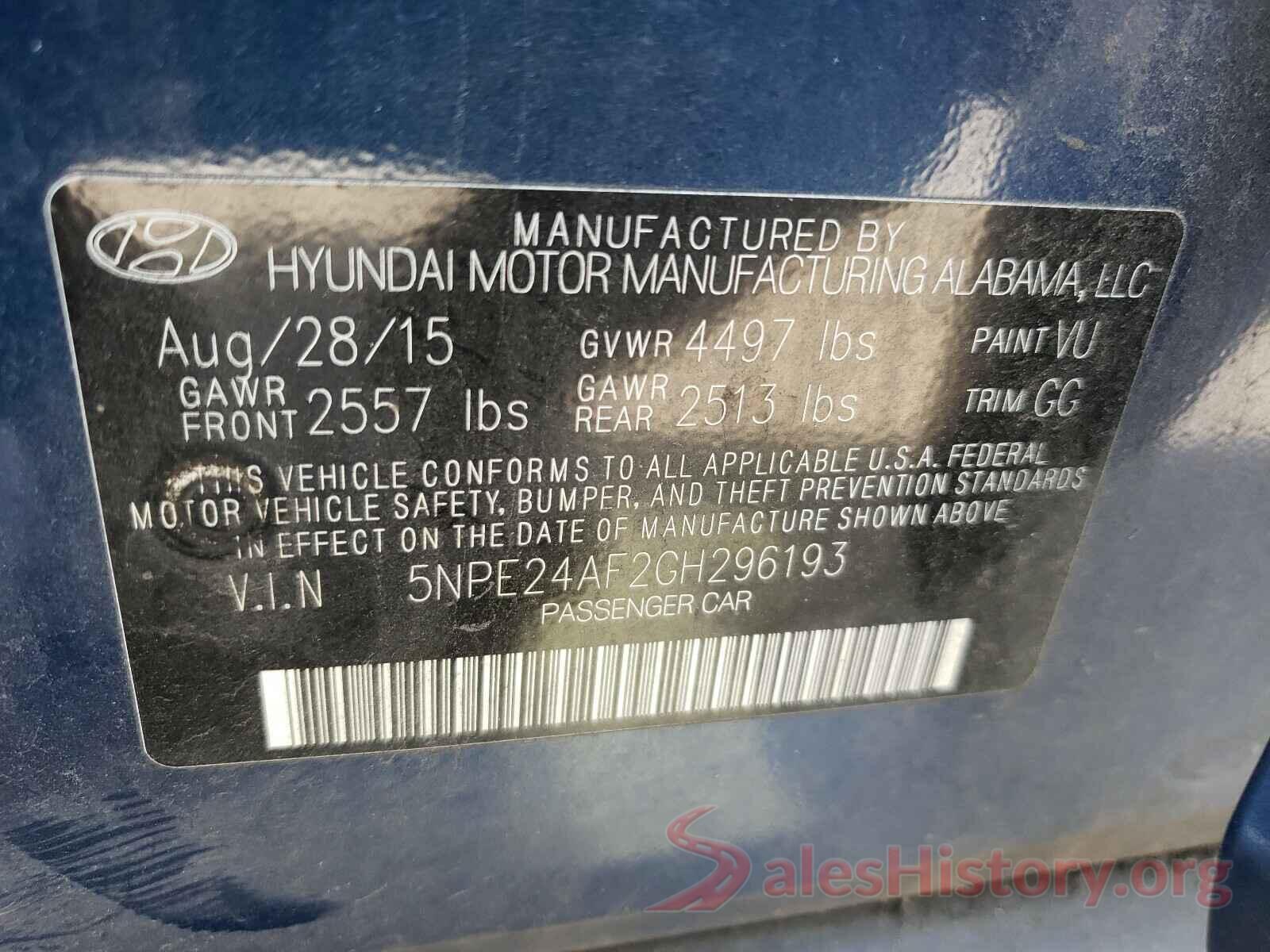 5NPE24AF2GH296193 2016 HYUNDAI SONATA