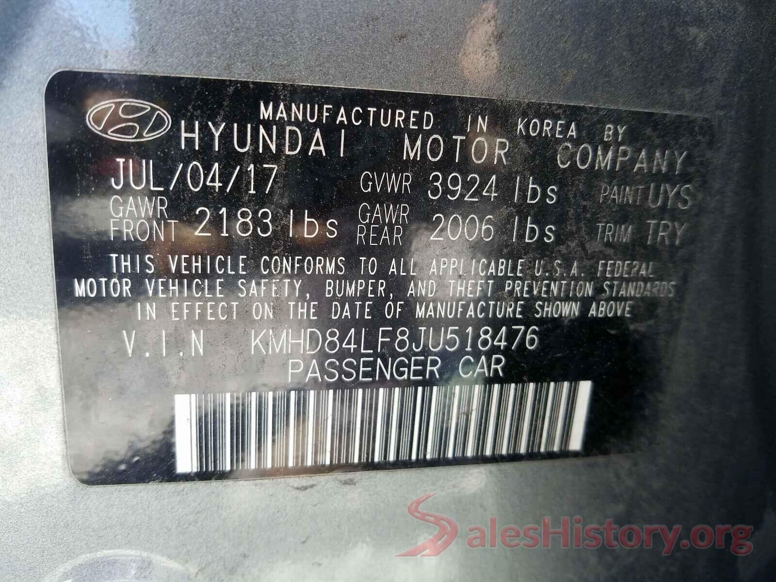 KMHD84LF8JU518476 2018 HYUNDAI ELANTRA