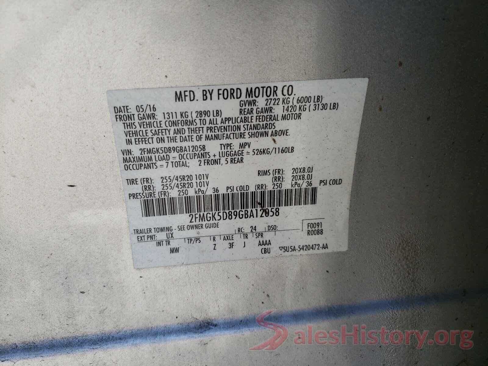 2FMGK5D89GBA12058 2016 FORD FLEX