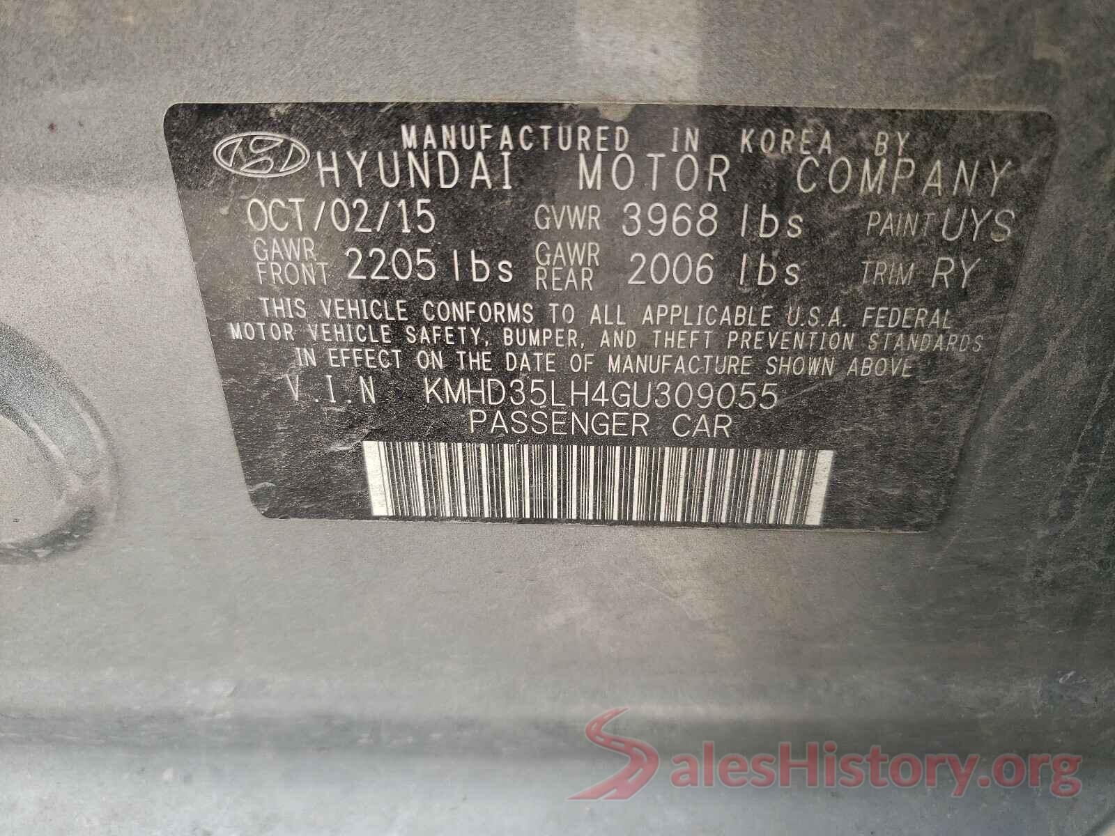 KMHD35LH4GU309055 2016 HYUNDAI ELANTRA