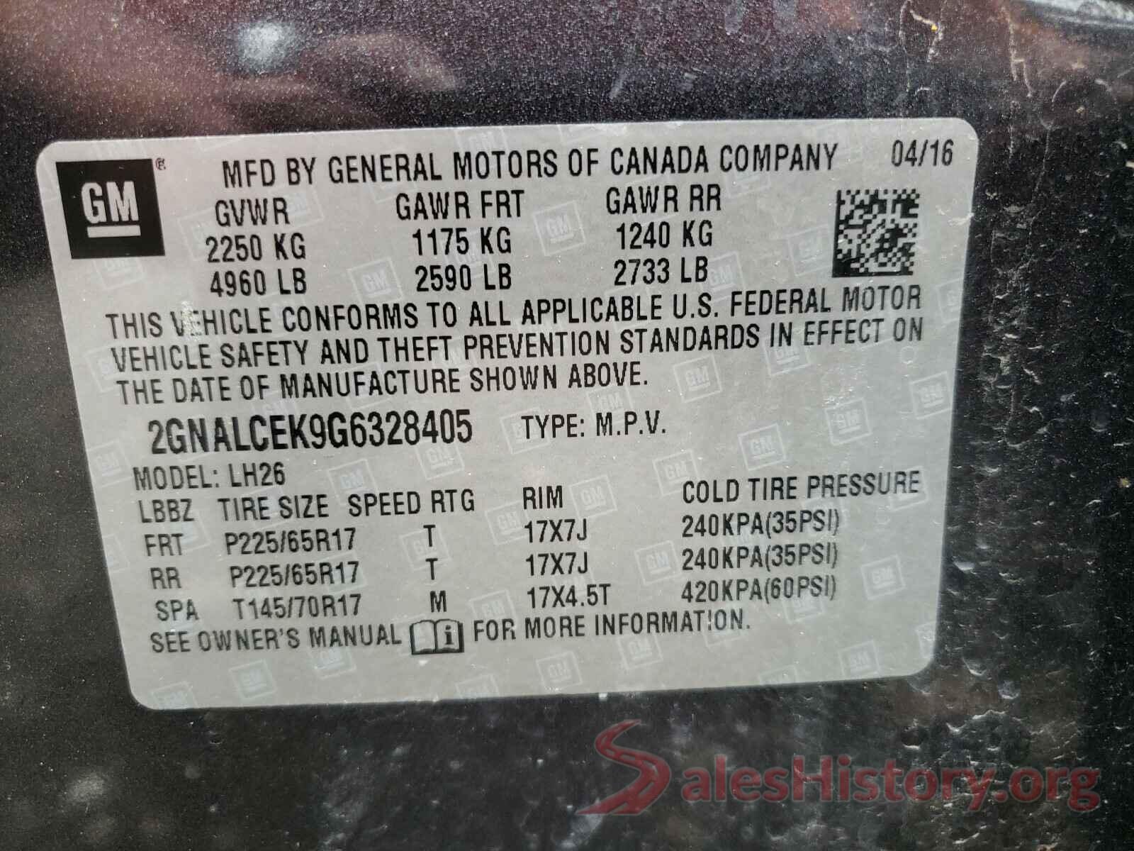 2GNALCEK9G6328405 2016 CHEVROLET EQUINOX