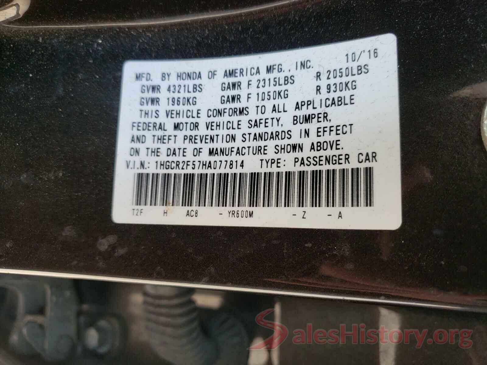 1HGCR2F57HA077814 2017 HONDA ACCORD