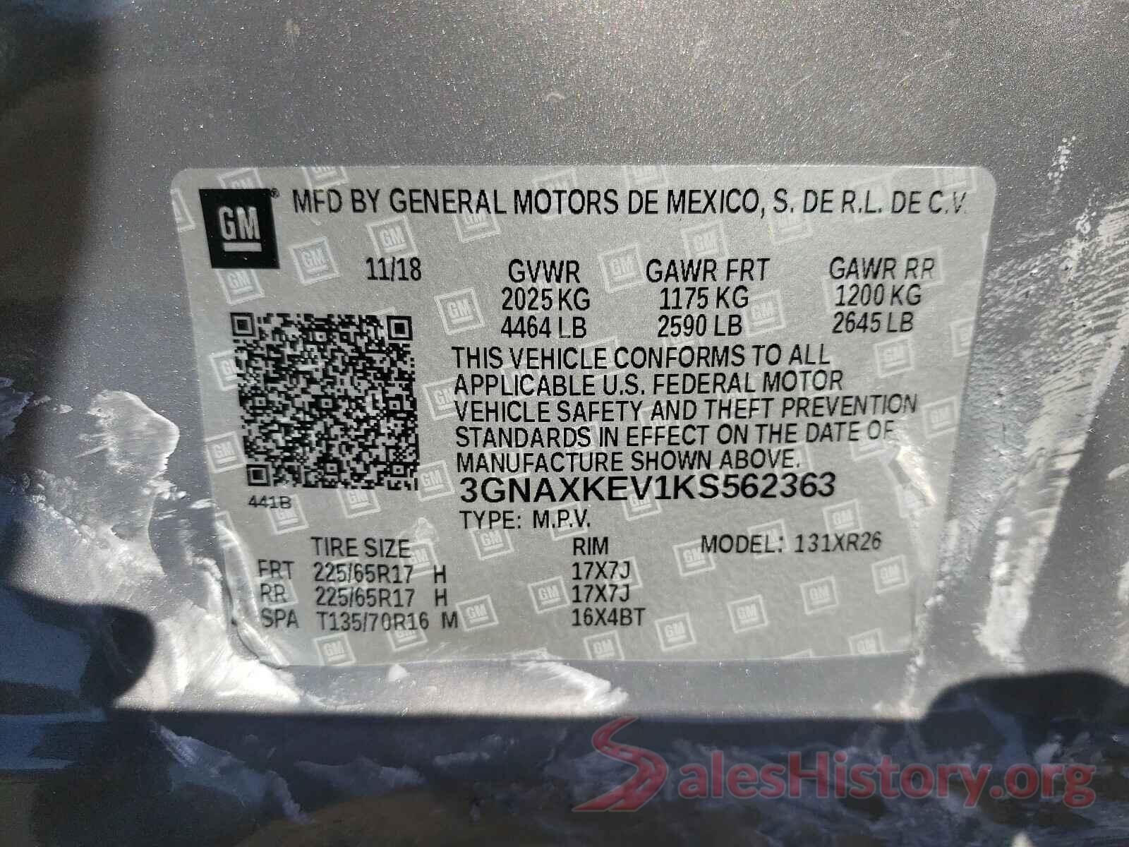 3GNAXKEV1KS562363 2019 CHEVROLET EQUINOX