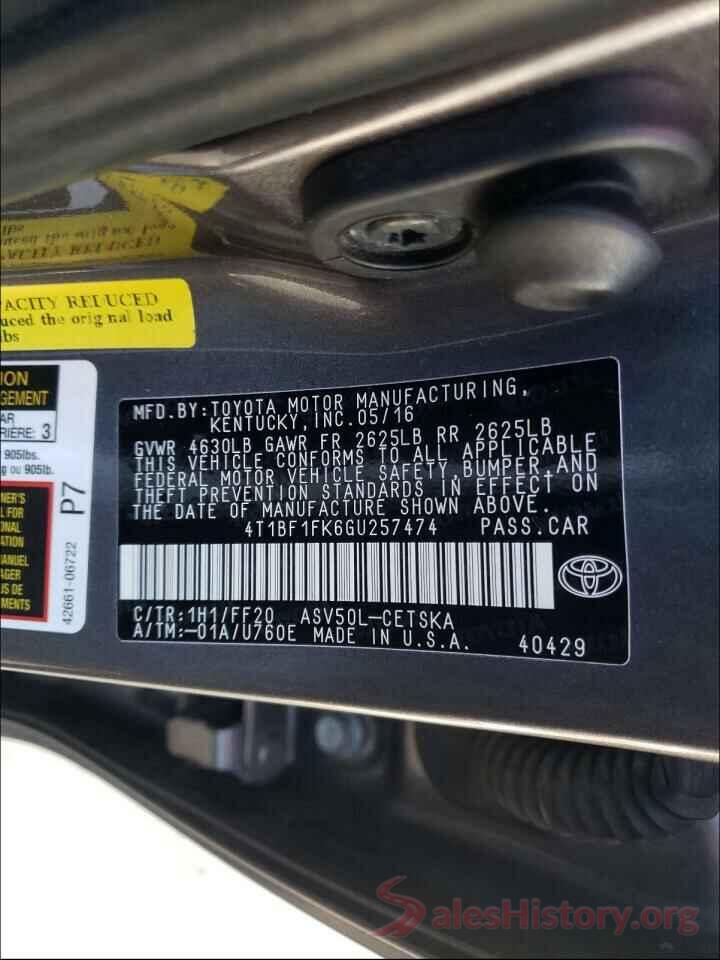 4T1BF1FK6GU257474 2016 TOYOTA CAMRY