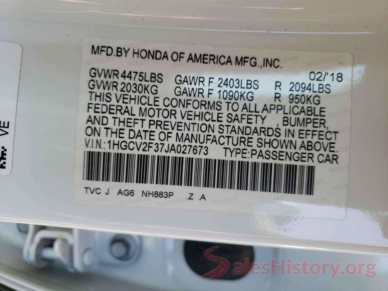 1HGCV2F37JA027673 2018 HONDA ACCORD