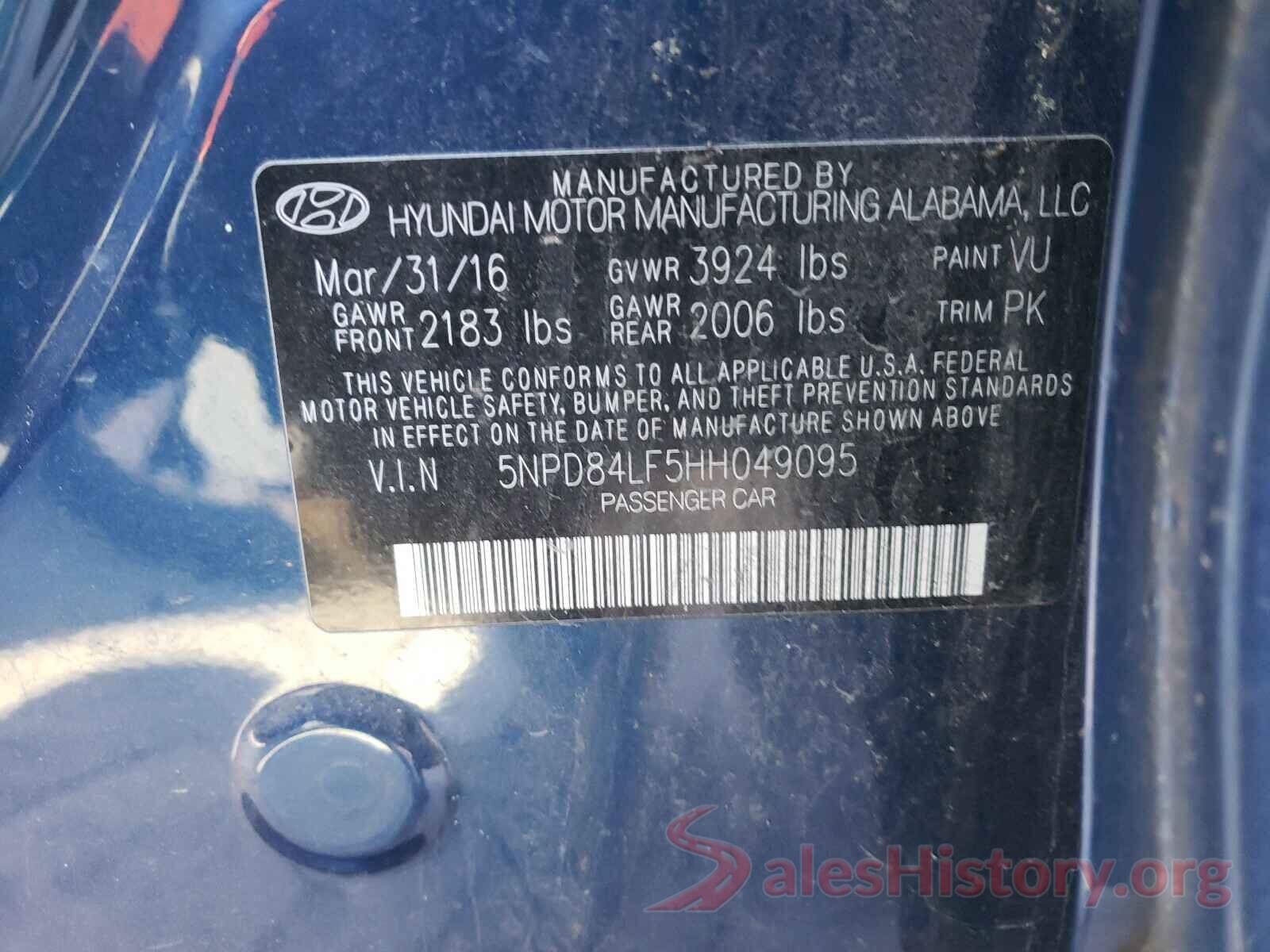 5NPD84LF5HH049095 2017 HYUNDAI ELANTRA