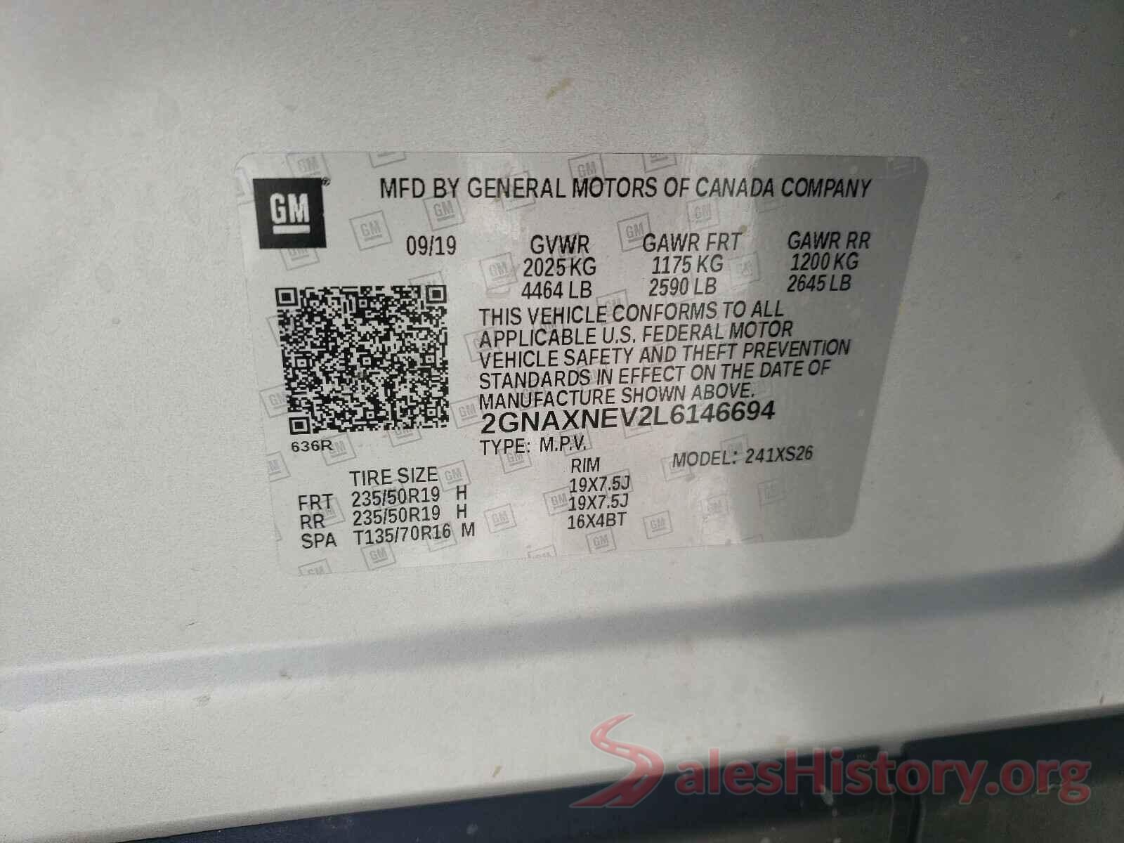 2GNAXNEV2L6146694 2020 CHEVROLET EQUINOX