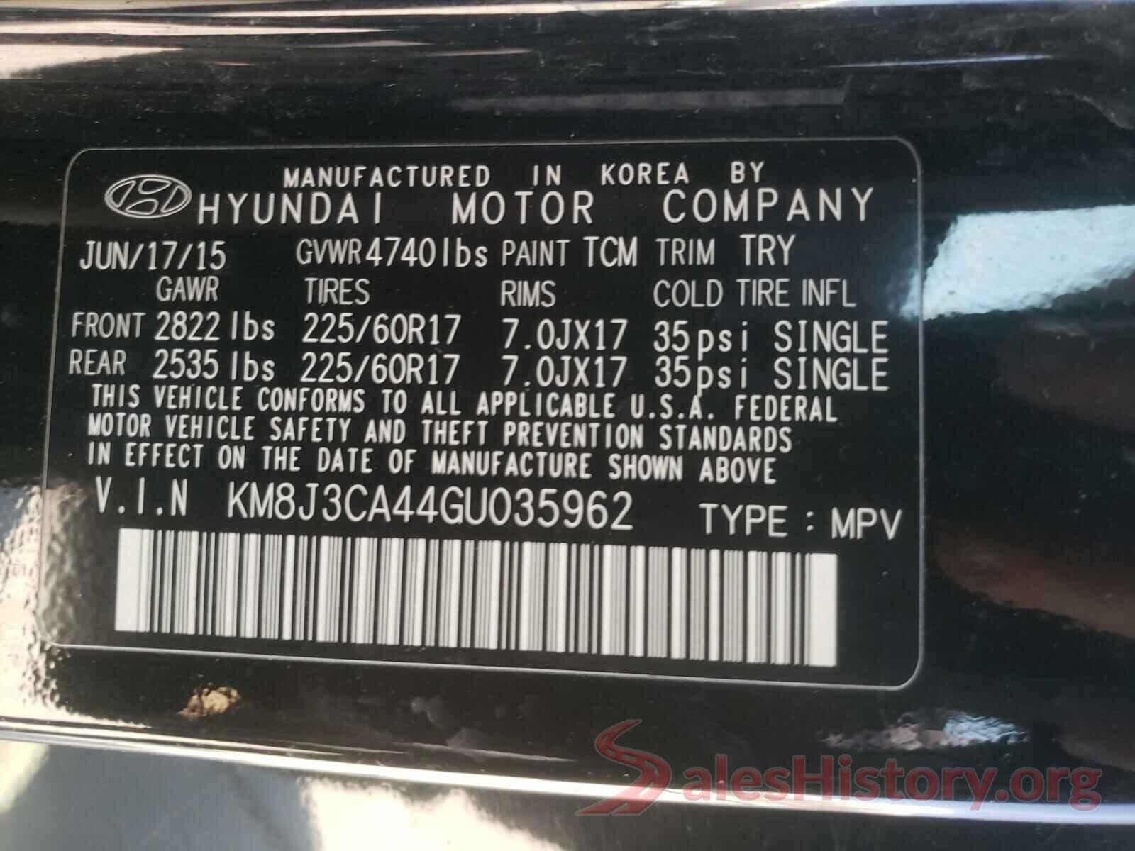 KM8J3CA44GU035962 2016 HYUNDAI TUCSON