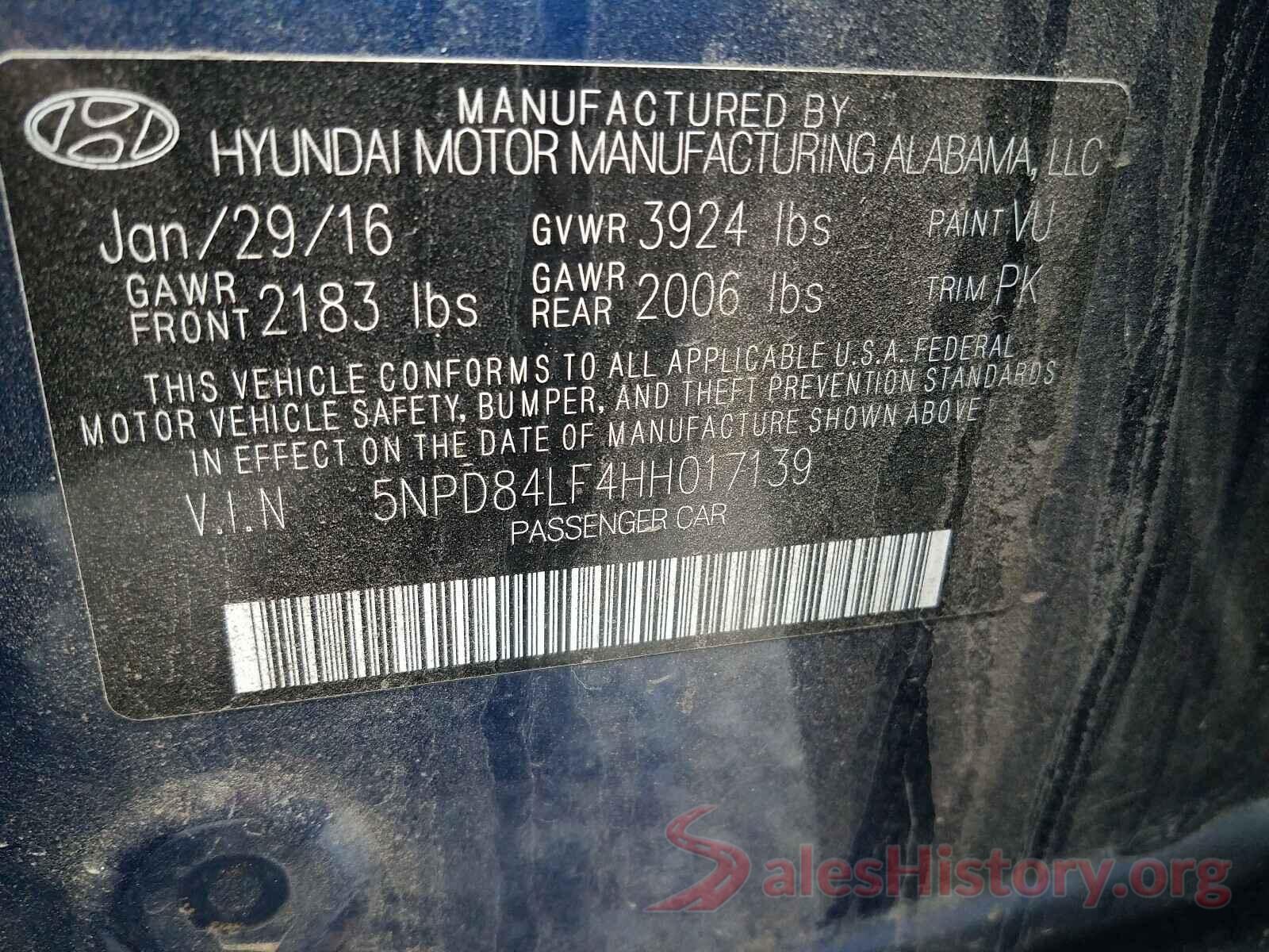 5NPD84LF4HH017139 2017 HYUNDAI ELANTRA