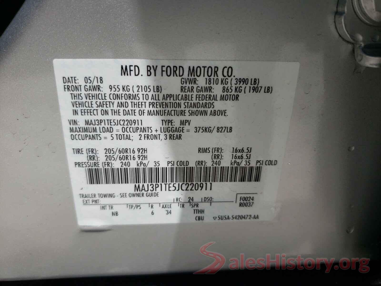 MAJ3P1TE5JC220911 2018 FORD ALL OTHER