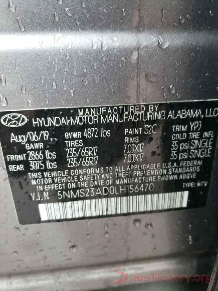 5NMS23AD0LH156470 2020 HYUNDAI SANTA FE