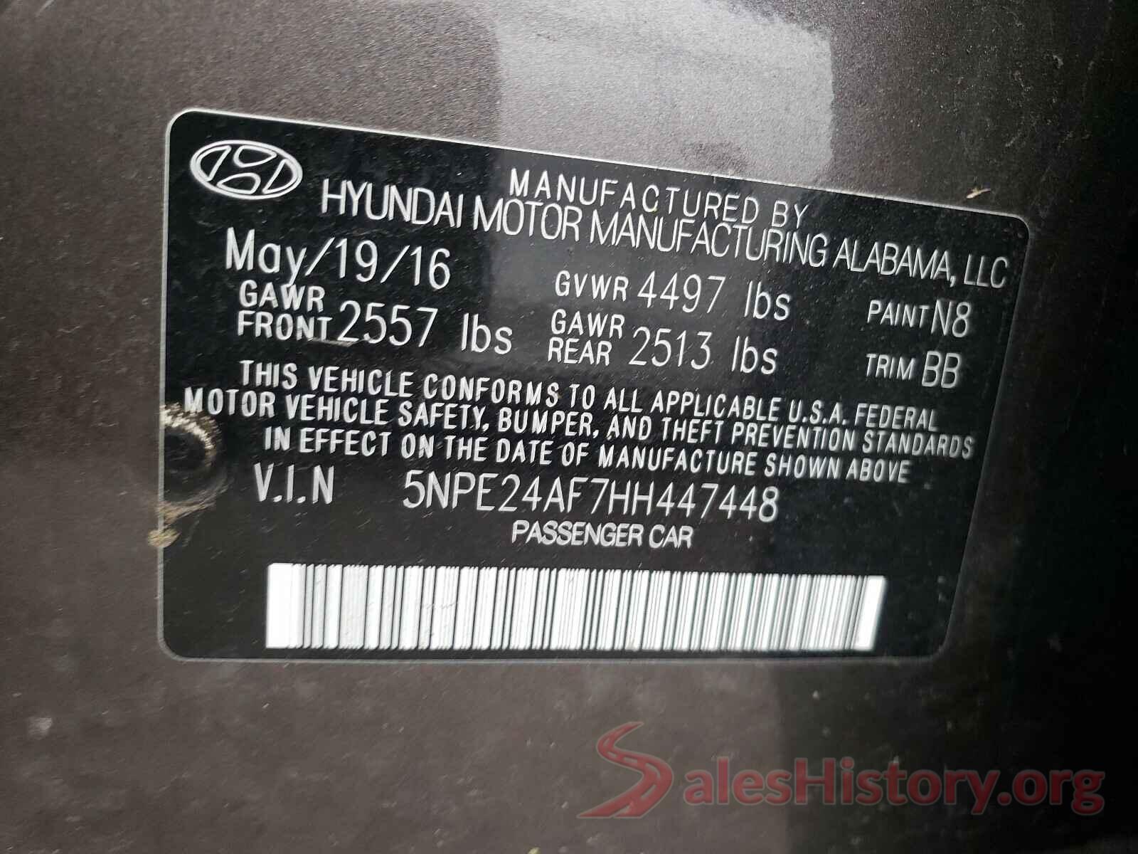 5NPE24AF7HH447448 2017 HYUNDAI SONATA