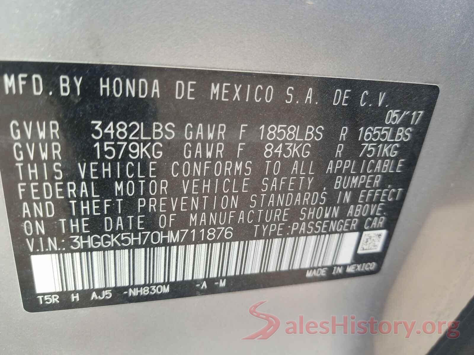 3HGGK5H70HM711876 2017 HONDA FIT