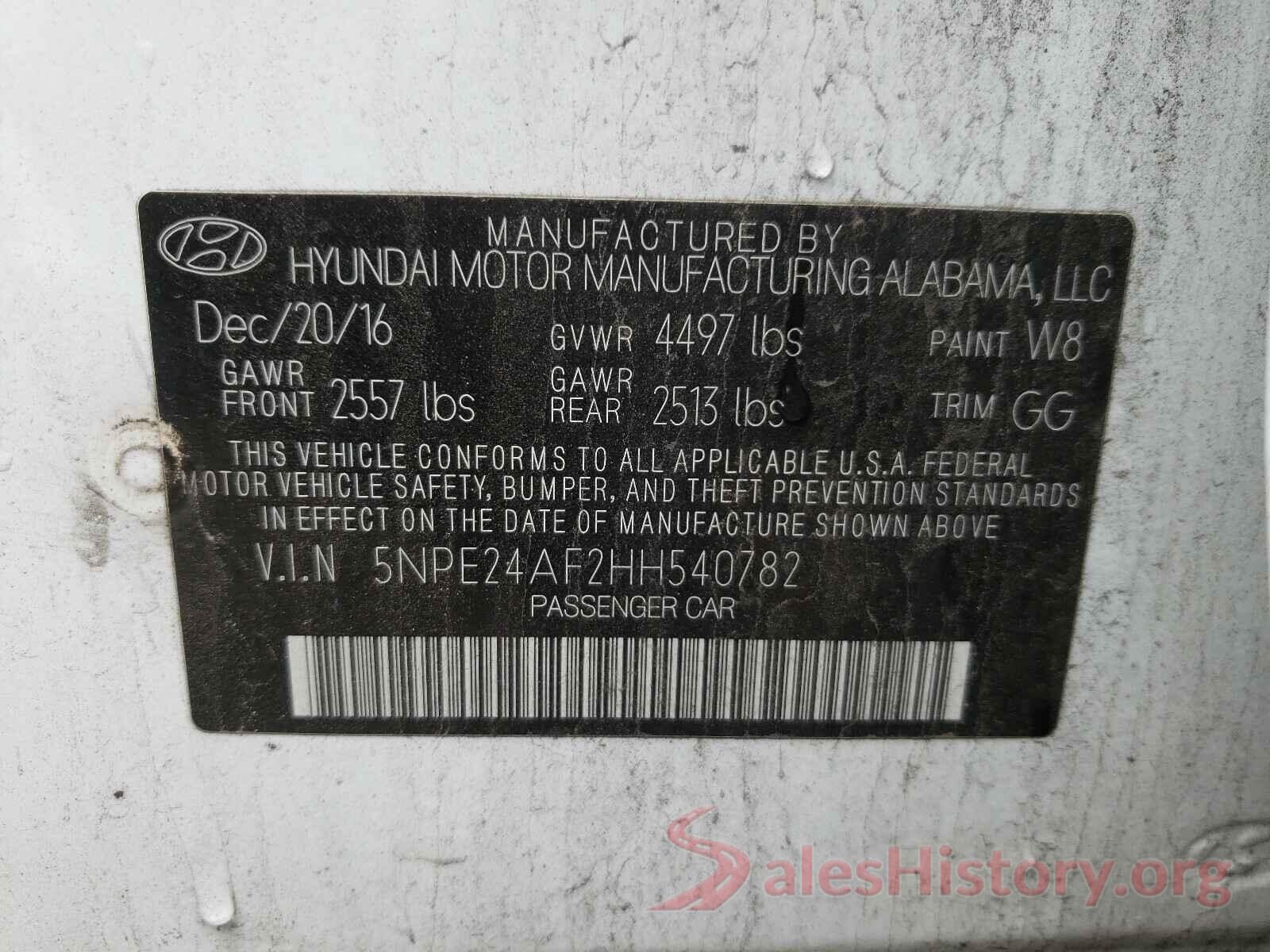 5NPE24AF2HH540782 2017 HYUNDAI SONATA