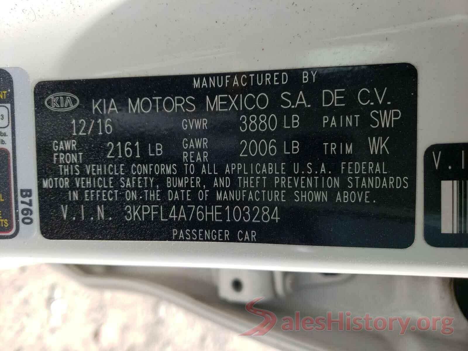 3KPFL4A76HE103284 2017 KIA FORTE