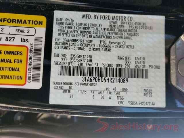 3FA6P0HD5HR214089 2017 FORD FUSION