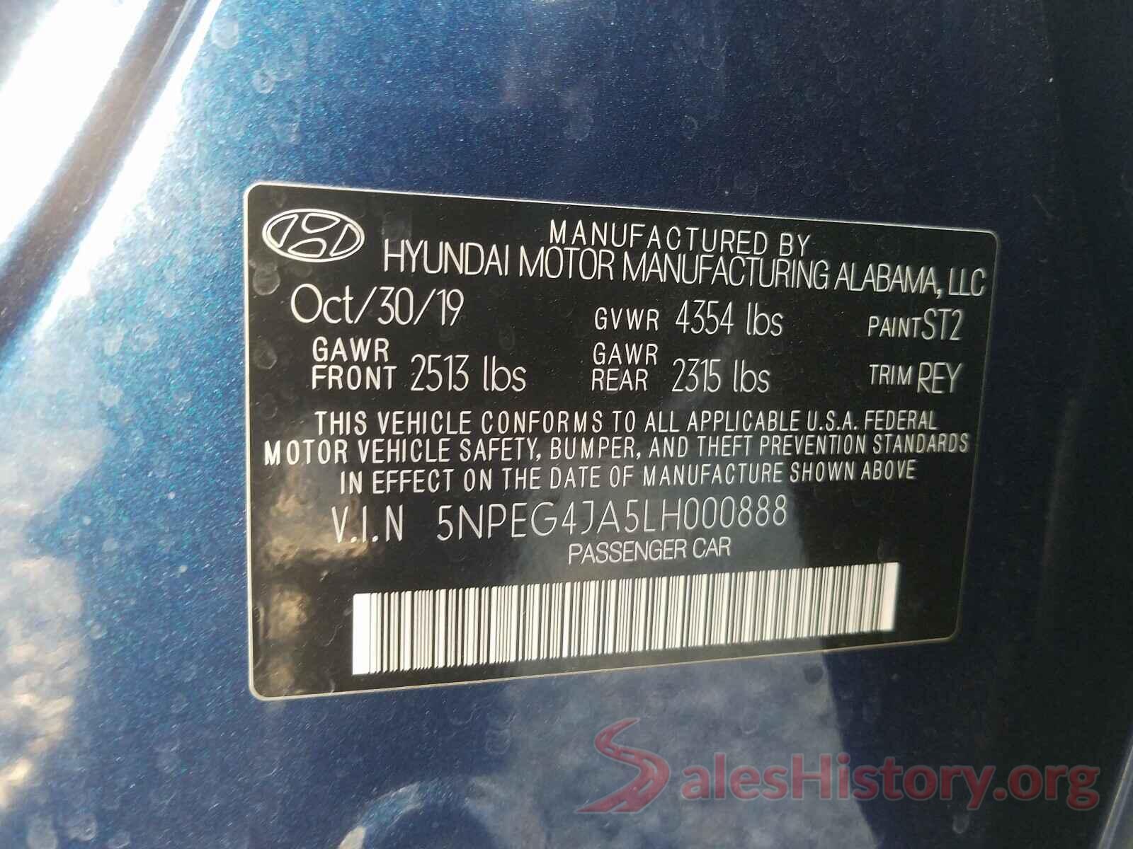 5NPEG4JA5LH000888 2020 HYUNDAI SONATA