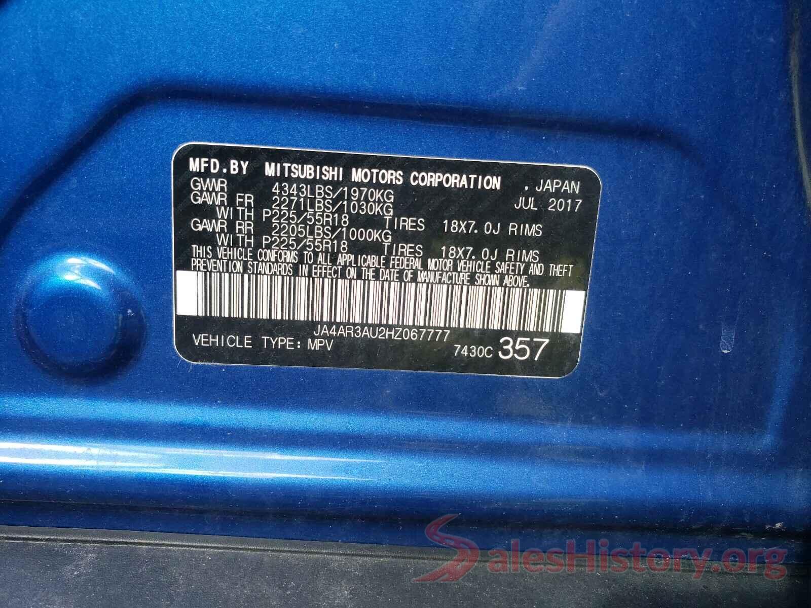 JA4AR3AU2HZ067777 2017 MITSUBISHI OUTLANDER