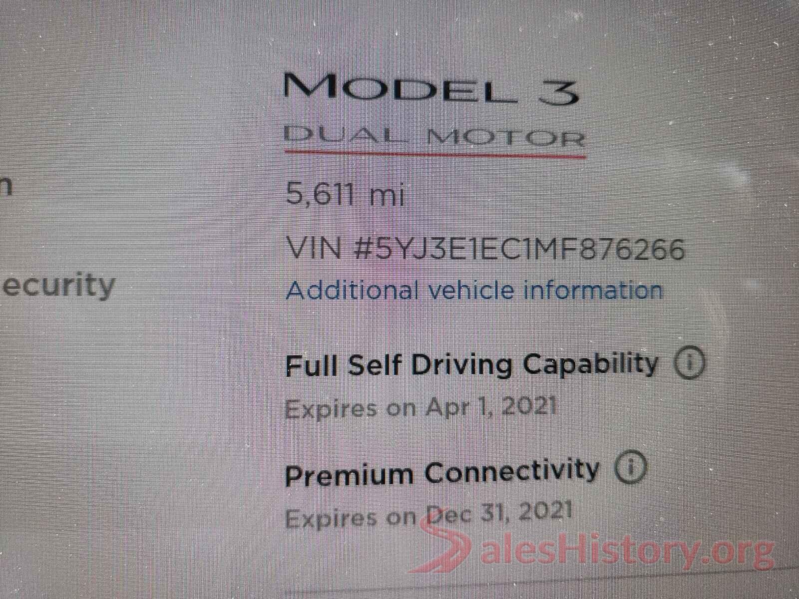 5YJ3E1EC1MF876266 2021 TESLA MODEL 3