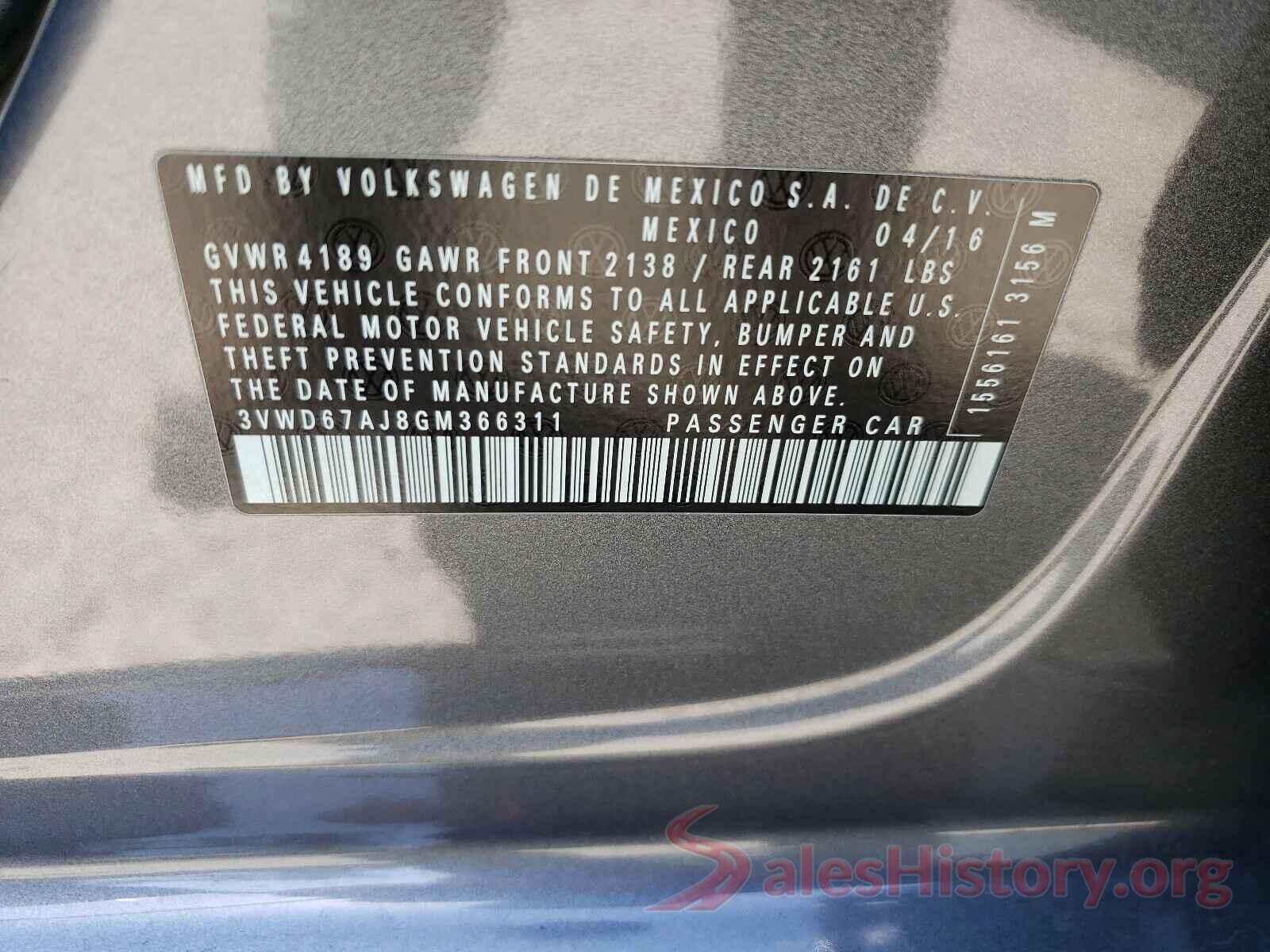 3VWD67AJ8GM366311 2016 VOLKSWAGEN JETTA