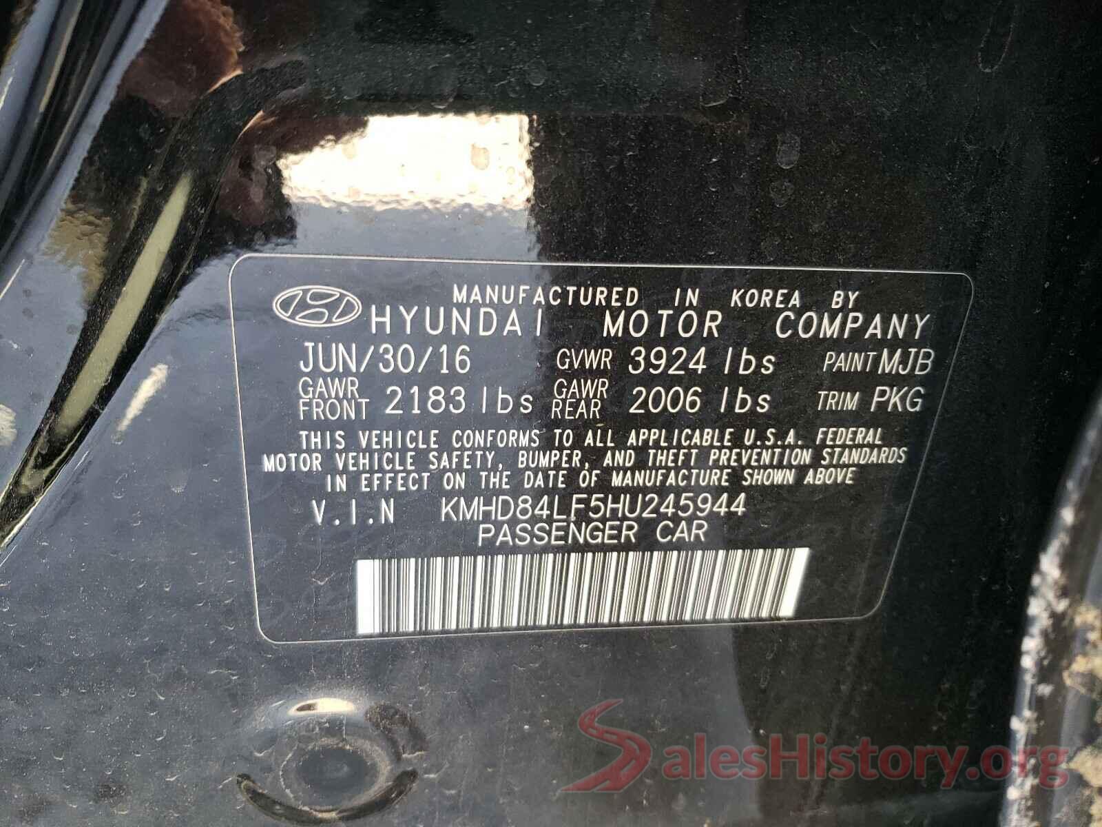 KMHD84LF5HU245944 2017 HYUNDAI ELANTRA