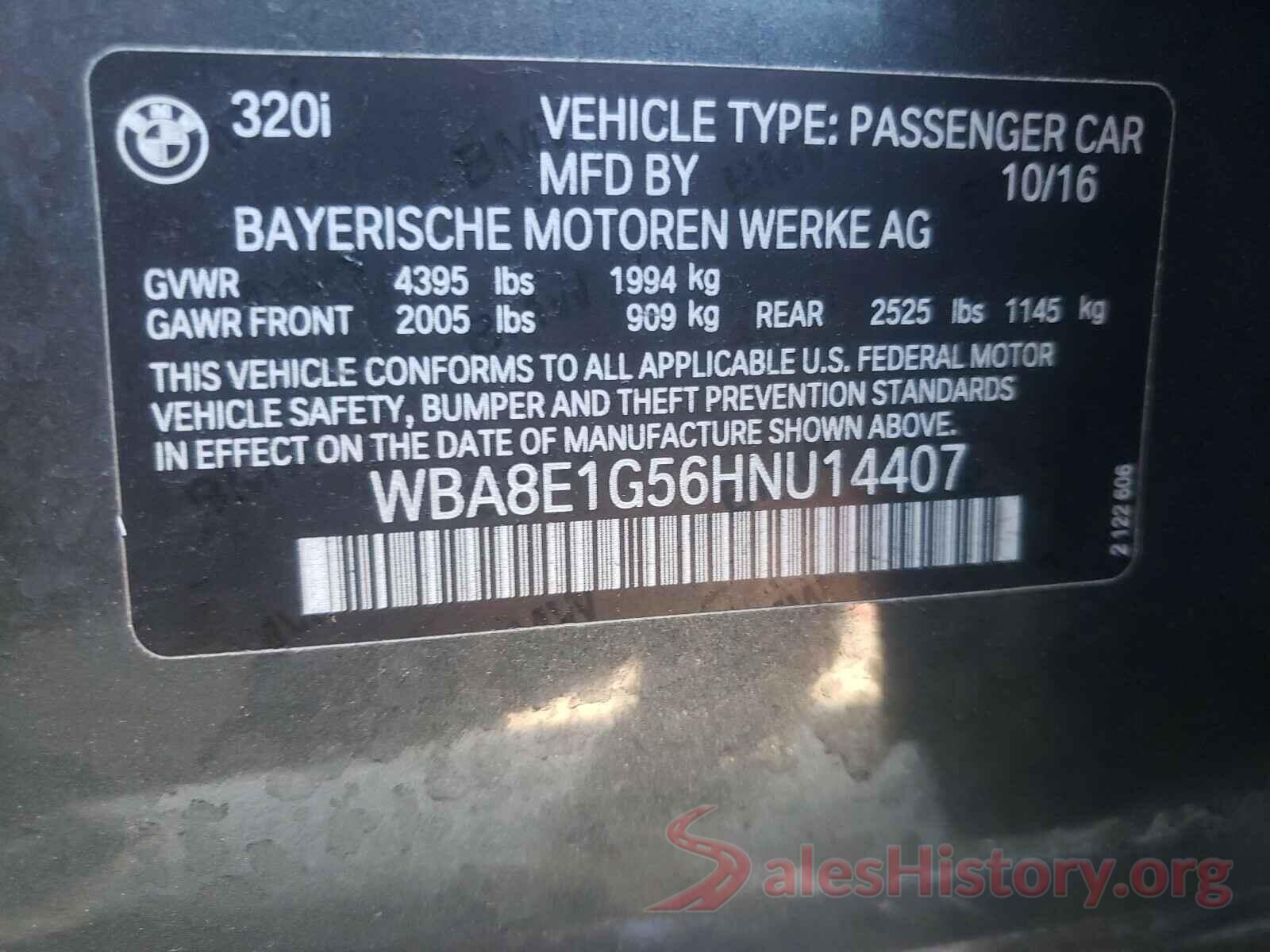 WBA8E1G56HNU14407 2017 BMW 3 SERIES