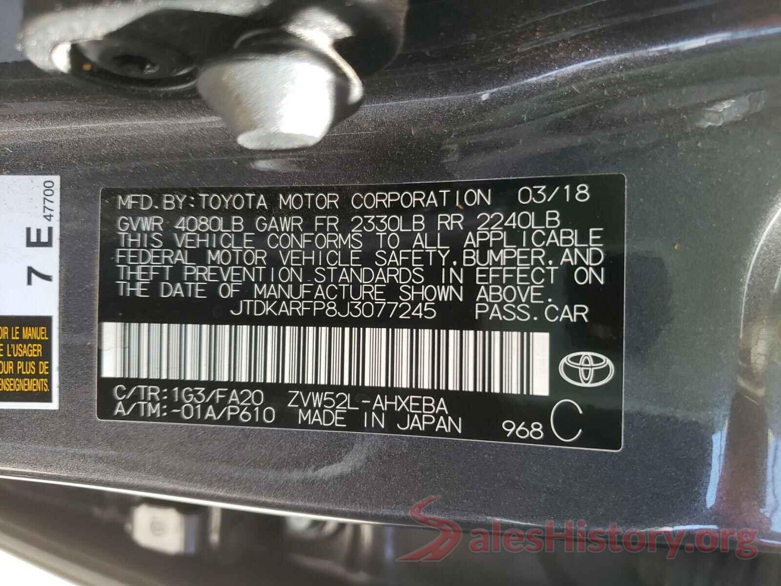 JTDKARFP8J3077245 2018 TOYOTA PRIUS