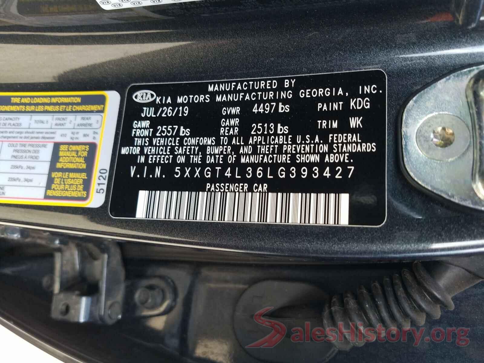 5XXGT4L36LG393427 2020 KIA OPTIMA