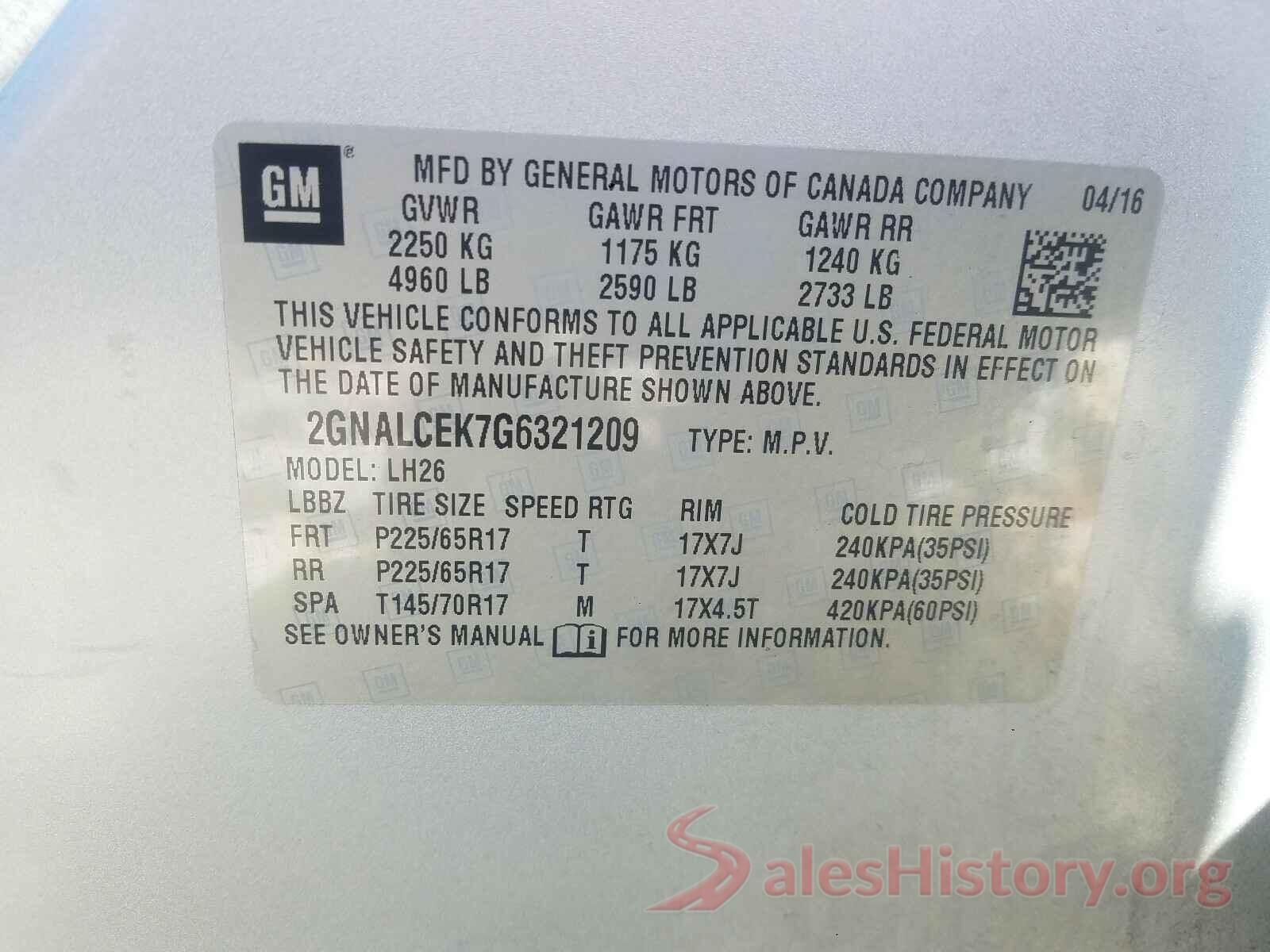 2GNALCEK7G6321209 2016 CHEVROLET EQUINOX