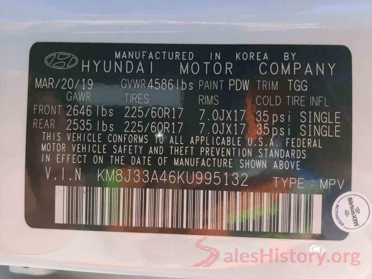 KM8J33A46KU995132 2019 HYUNDAI TUCSON