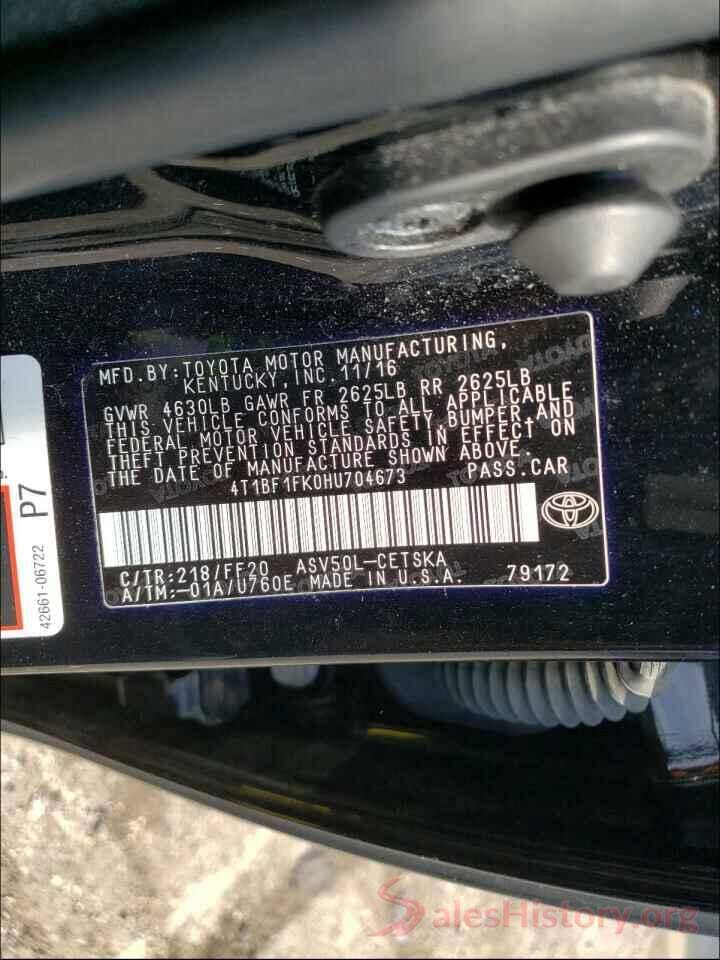 4T1BF1FK0HU704673 2017 TOYOTA CAMRY