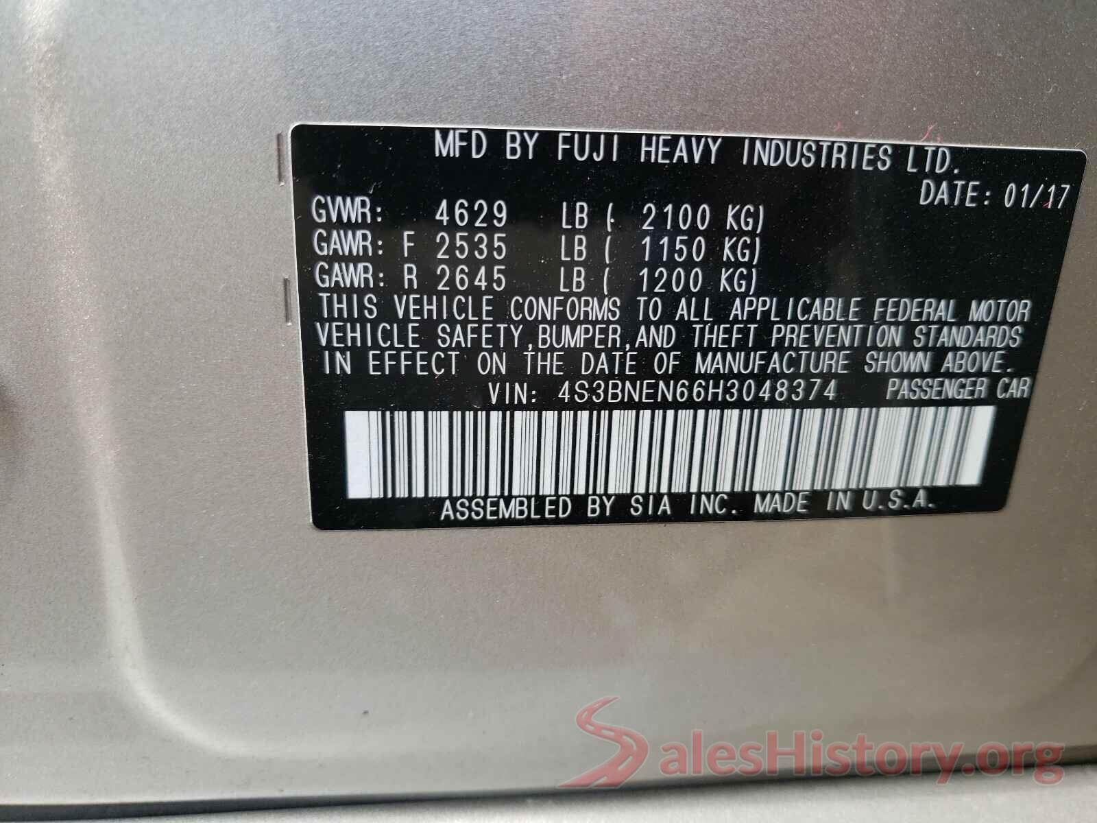 4S3BNEN66H3048374 2017 SUBARU LEGACY