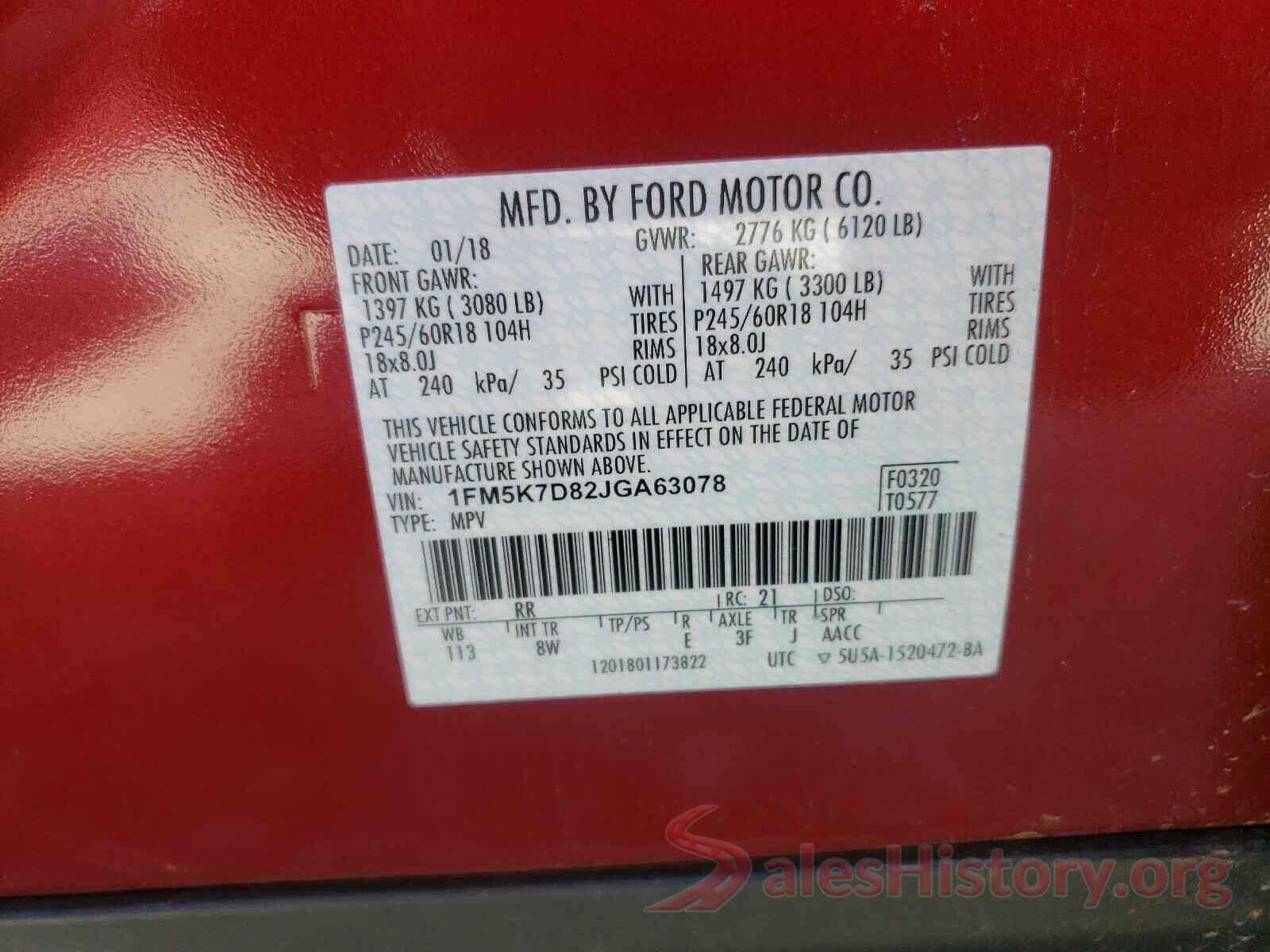 1FM5K7D82JGA63078 2018 FORD EXPLORER