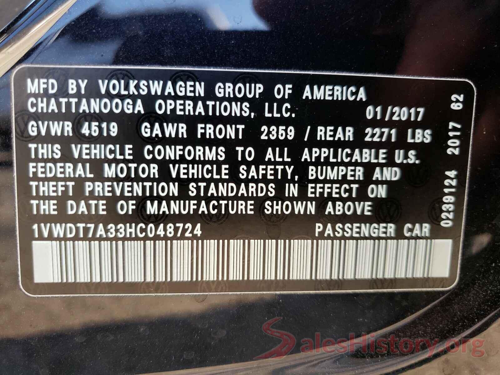 1VWDT7A33HC048724 2017 VOLKSWAGEN PASSAT