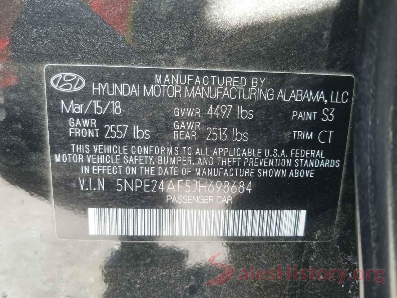 5NPE24AF5JH698684 2018 HYUNDAI SONATA