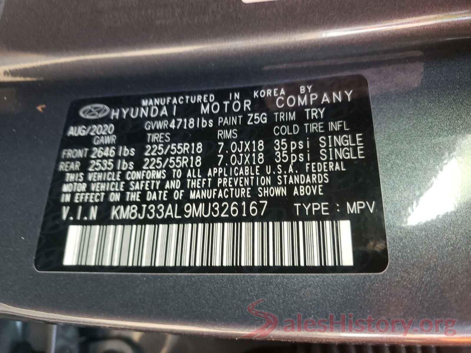 KM8J33AL9MU326167 2021 HYUNDAI TUCSON