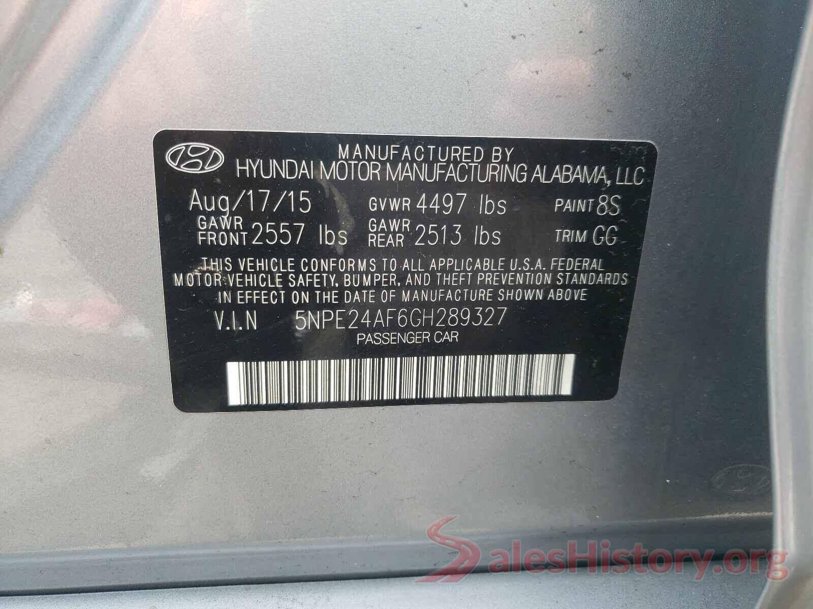 5NPE24AF6GH289327 2016 HYUNDAI SONATA